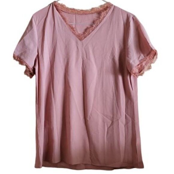 Tops - Women's Mesh Apricot top with Frilly Edging on Collar and Cuffs Size XL